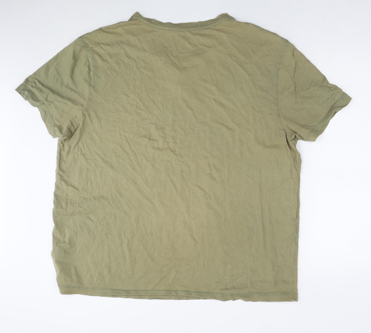 Marks and Spencer Mens Green Polyester T-Shirt Size 2XL V-Neck