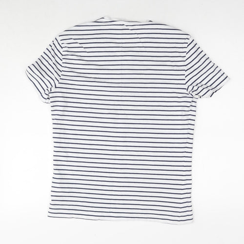 H&M Womens White Striped Cotton Basic T-Shirt Size M Collared