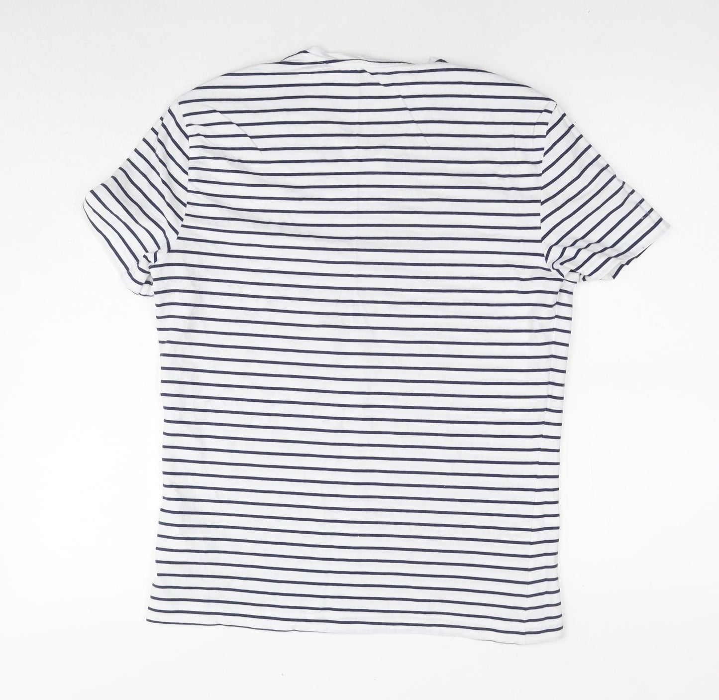 H&M Womens White Striped Cotton Basic T-Shirt Size M Collared