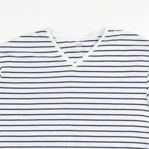 H&M Womens White Striped Cotton Basic T-Shirt Size M Collared