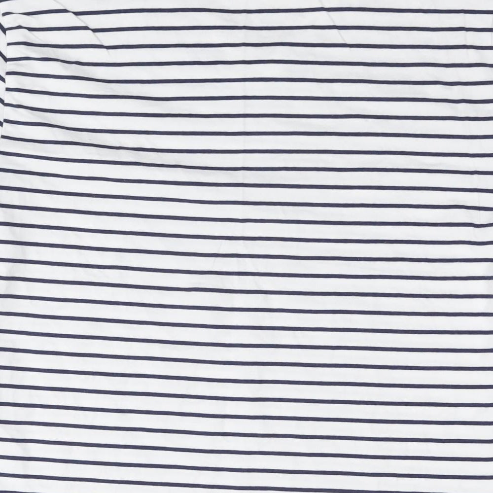 H&M Womens White Striped Cotton Basic T-Shirt Size M Collared