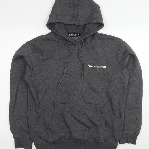 PRETTYLITTLETHING Womens Grey Cotton Pullover Hoodie Size 8 Pullover - Logo