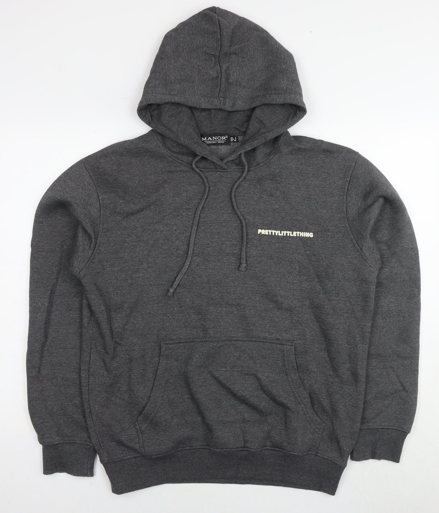 PRETTYLITTLETHING Womens Grey Cotton Pullover Hoodie Size 8 Pullover - Logo