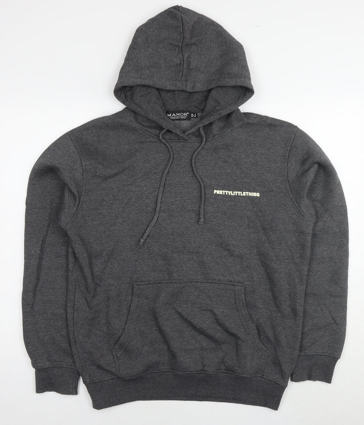 PRETTYLITTLETHING Womens Grey Cotton Pullover Hoodie Size 8 Pullover - Logo