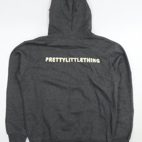 PRETTYLITTLETHING Womens Grey Cotton Pullover Hoodie Size 8 Pullover - Logo