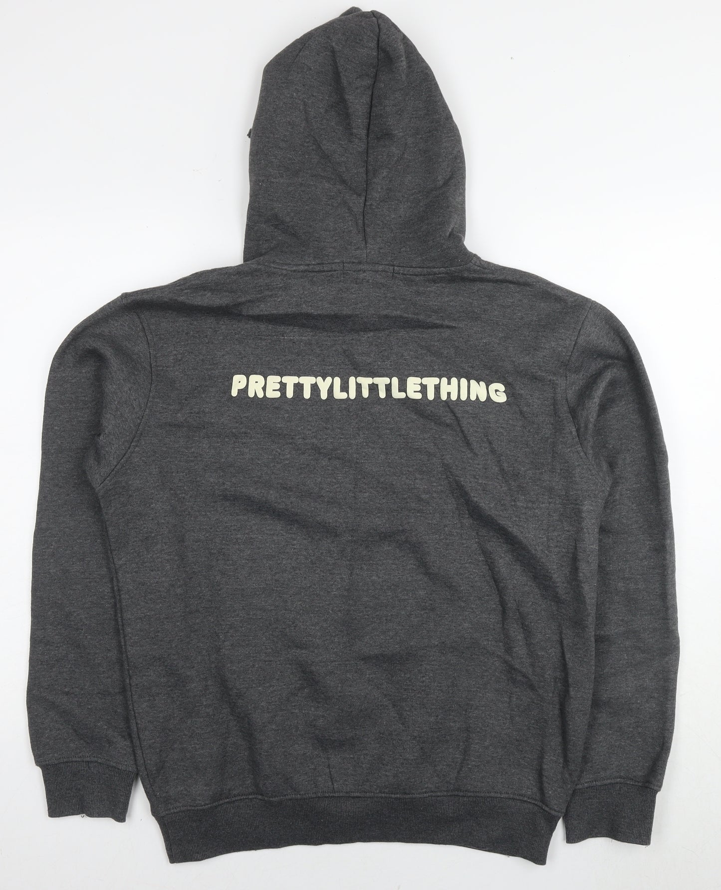 PRETTYLITTLETHING Womens Grey Cotton Pullover Hoodie Size 8 Pullover - Logo