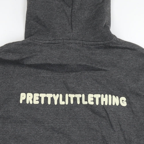 PRETTYLITTLETHING Womens Grey Cotton Pullover Hoodie Size 8 Pullover - Logo