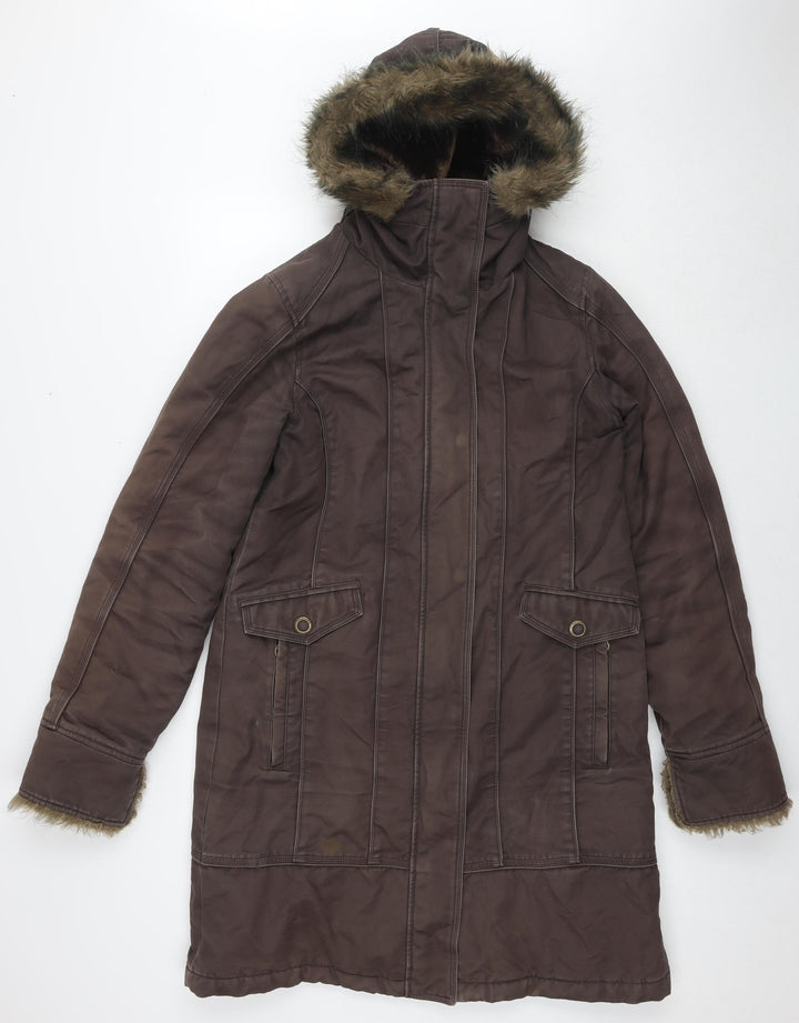 Moto Womens Brown Parka Coat Size 14 Zip