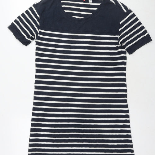 Uniqlo Womens Blue Striped Viscose T-Shirt Dress Size M V-Neck Pullover