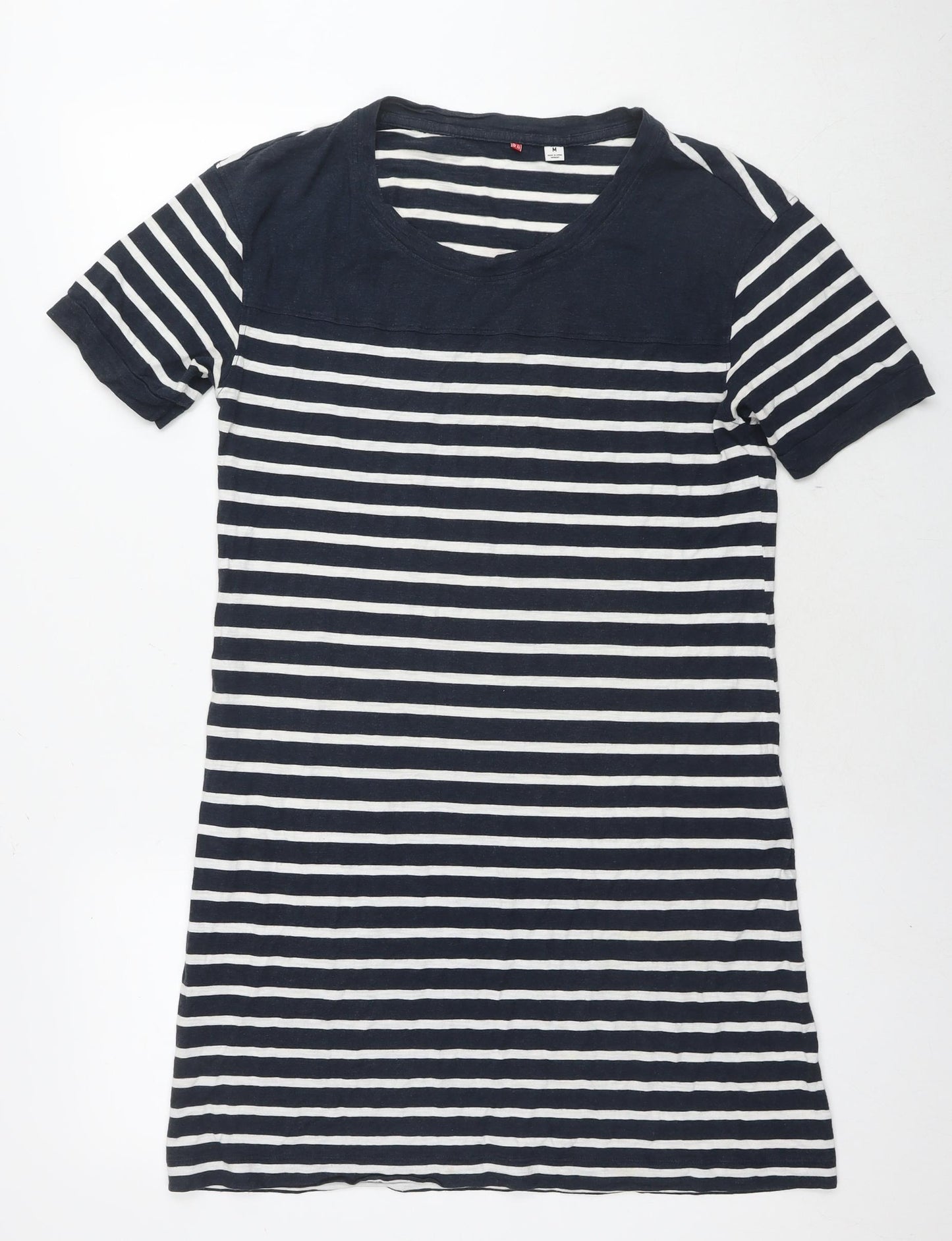 Uniqlo Womens Blue Striped Viscose T-Shirt Dress Size M V-Neck Pullover