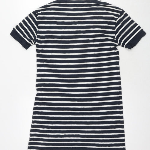 Uniqlo Womens Blue Striped Viscose T-Shirt Dress Size M V-Neck Pullover