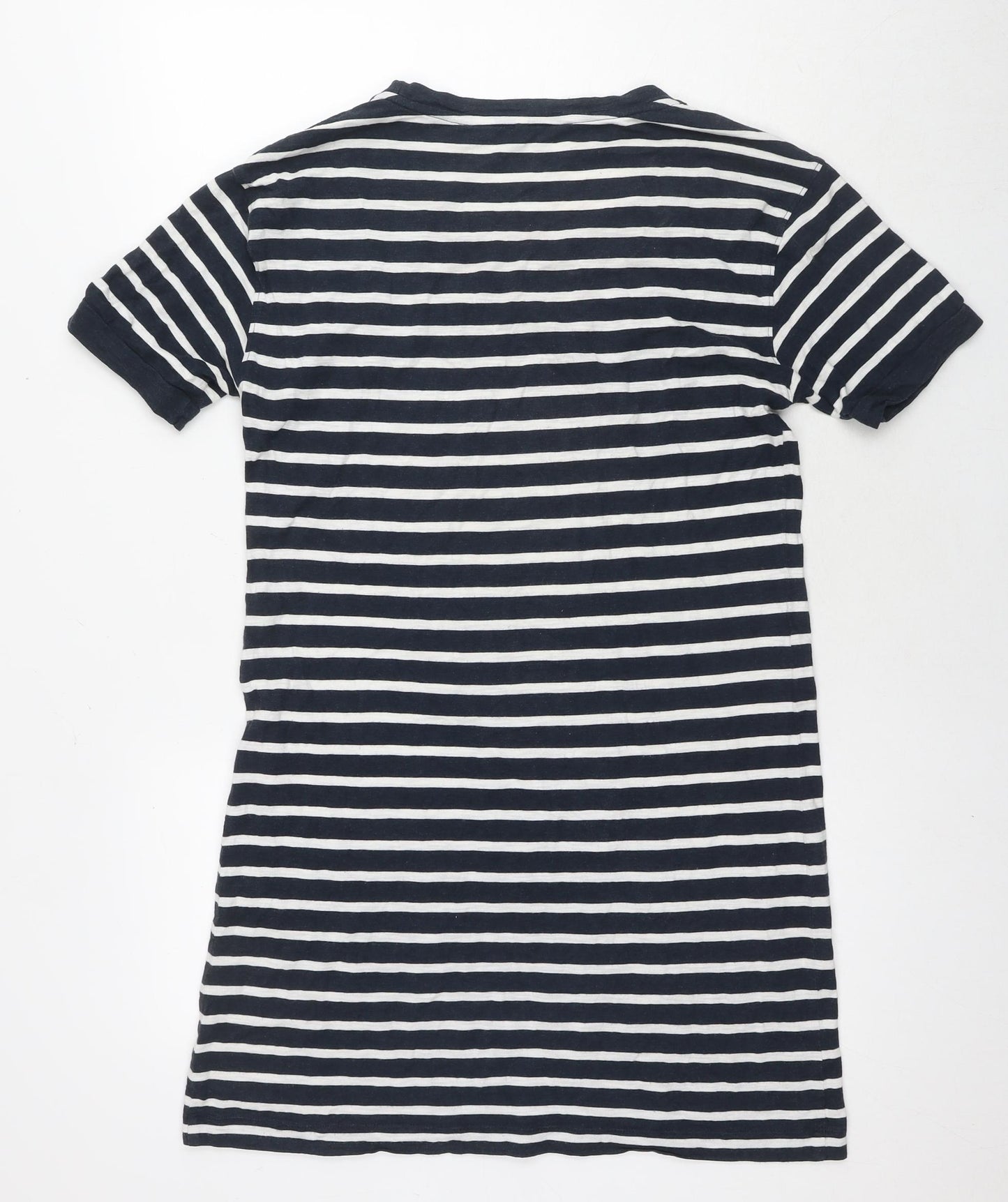 Uniqlo Womens Blue Striped Viscose T-Shirt Dress Size M V-Neck Pullover