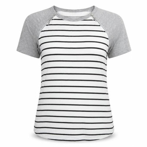 ASOS Womens White Striped Cotton Basic T-Shirt Size 10 Round Neck - Zip Detail