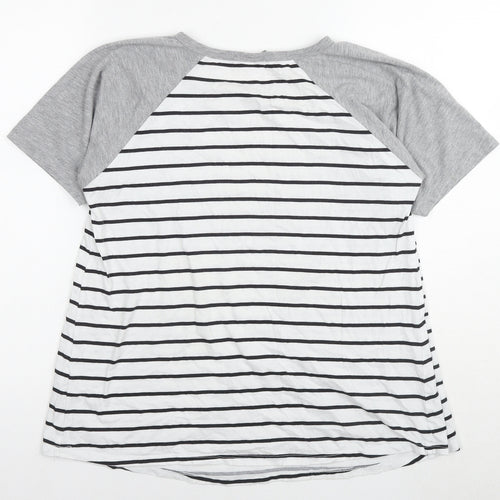 ASOS Womens White Striped Cotton Basic T-Shirt Size 10 Round Neck - Zip Detail