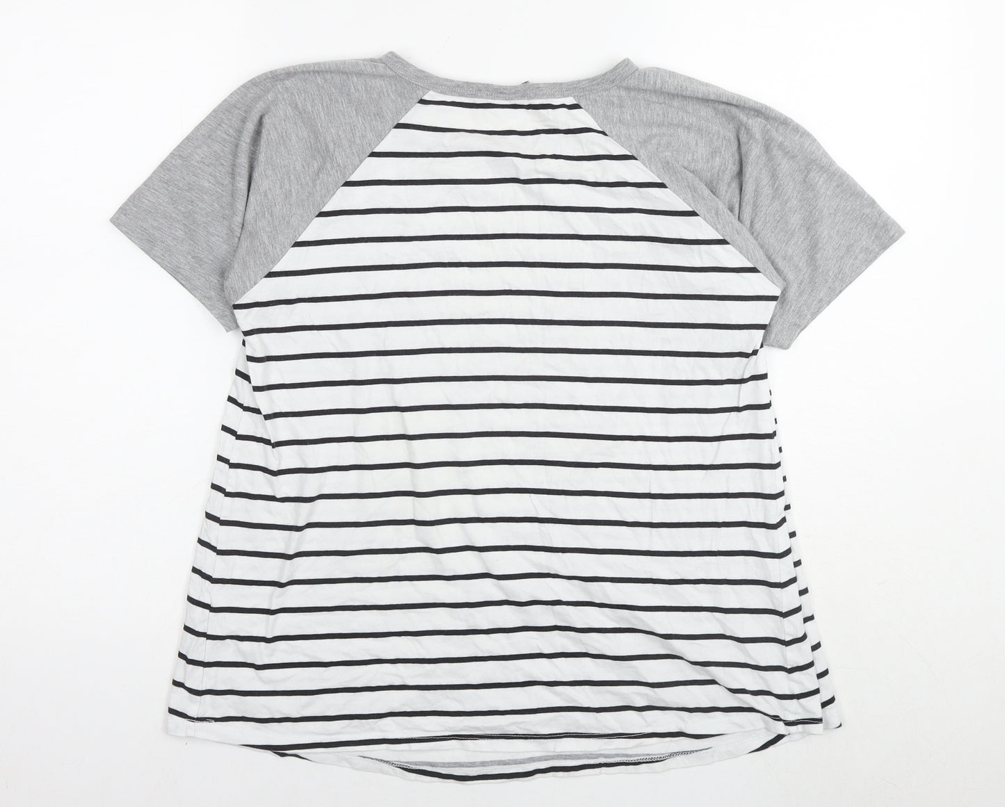 ASOS Womens White Striped Cotton Basic T-Shirt Size 10 Round Neck - Zip Detail