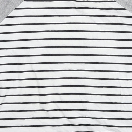 ASOS Womens White Striped Cotton Basic T-Shirt Size 10 Round Neck - Zip Detail