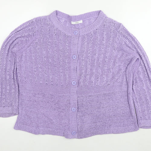 Marks and Spencer Womens Purple Round Neck Acrylic Cardigan Jumper Size 14