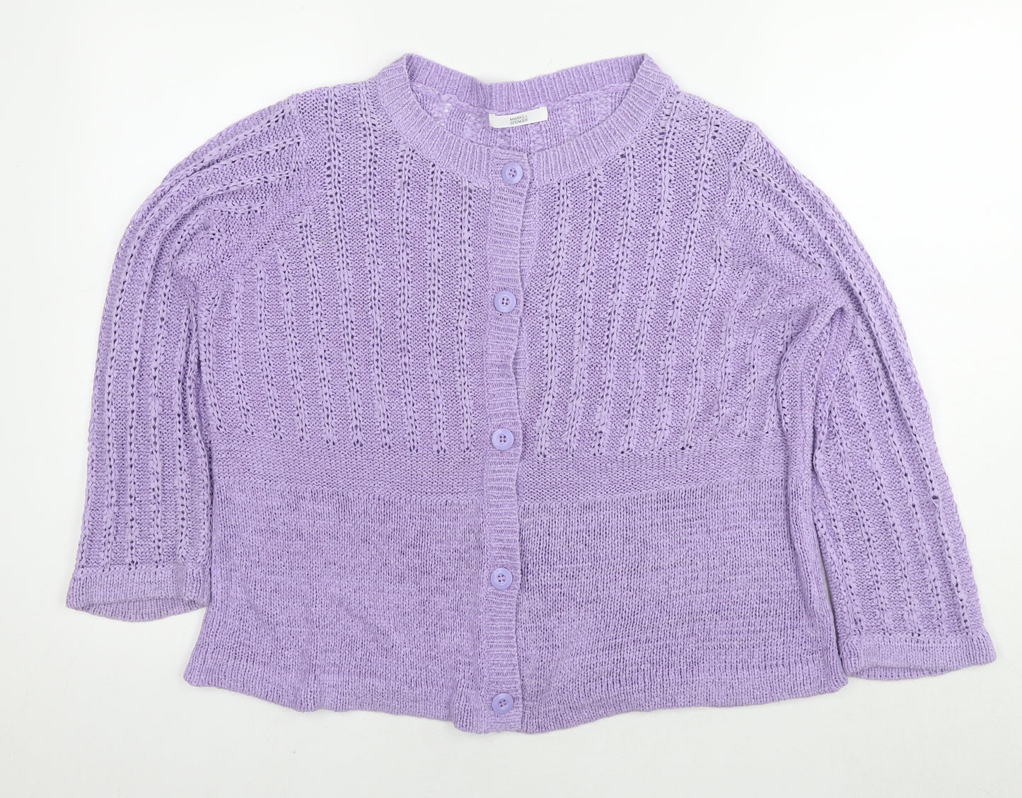 Marks and Spencer Womens Purple Round Neck Acrylic Cardigan Jumper Size 14