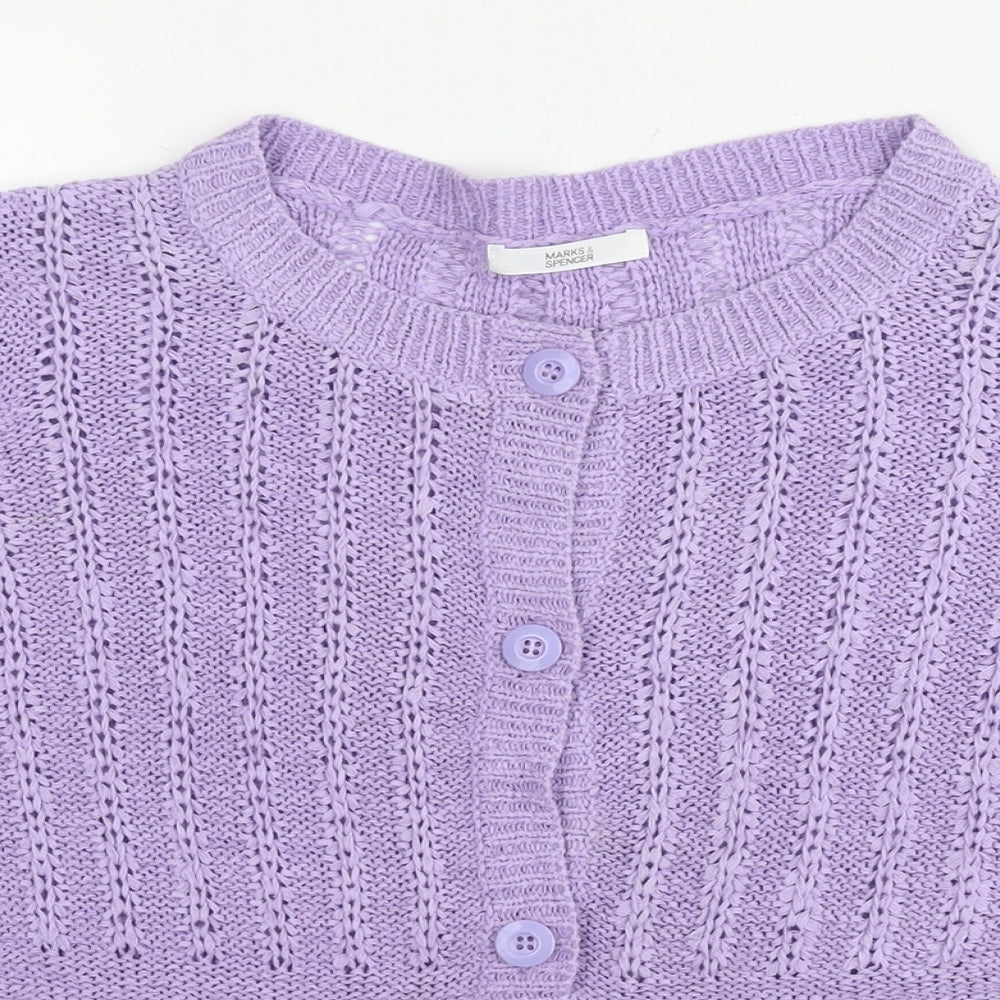 Marks and Spencer Womens Purple Round Neck Acrylic Cardigan Jumper Size 14