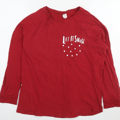 John Lewis Womens Red Cotton Basic T-Shirt Size 16 Round Neck - Let it snow