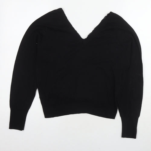 Zara Womens Black V-Neck Polyester Pullover Jumper Size S