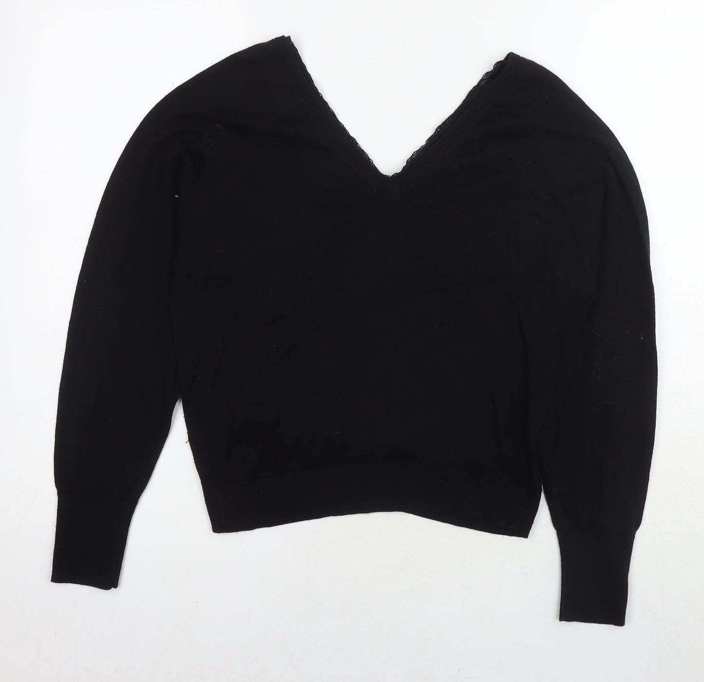 Zara Womens Black V-Neck Polyester Pullover Jumper Size S