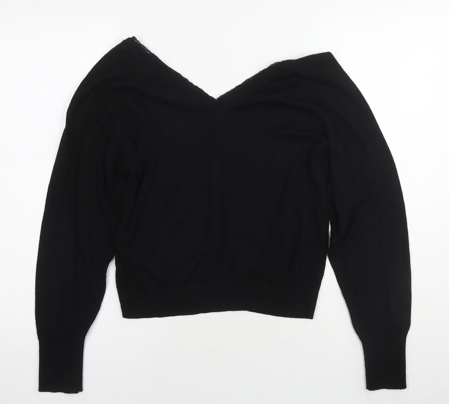 Zara Womens Black V-Neck Polyester Pullover Jumper Size S