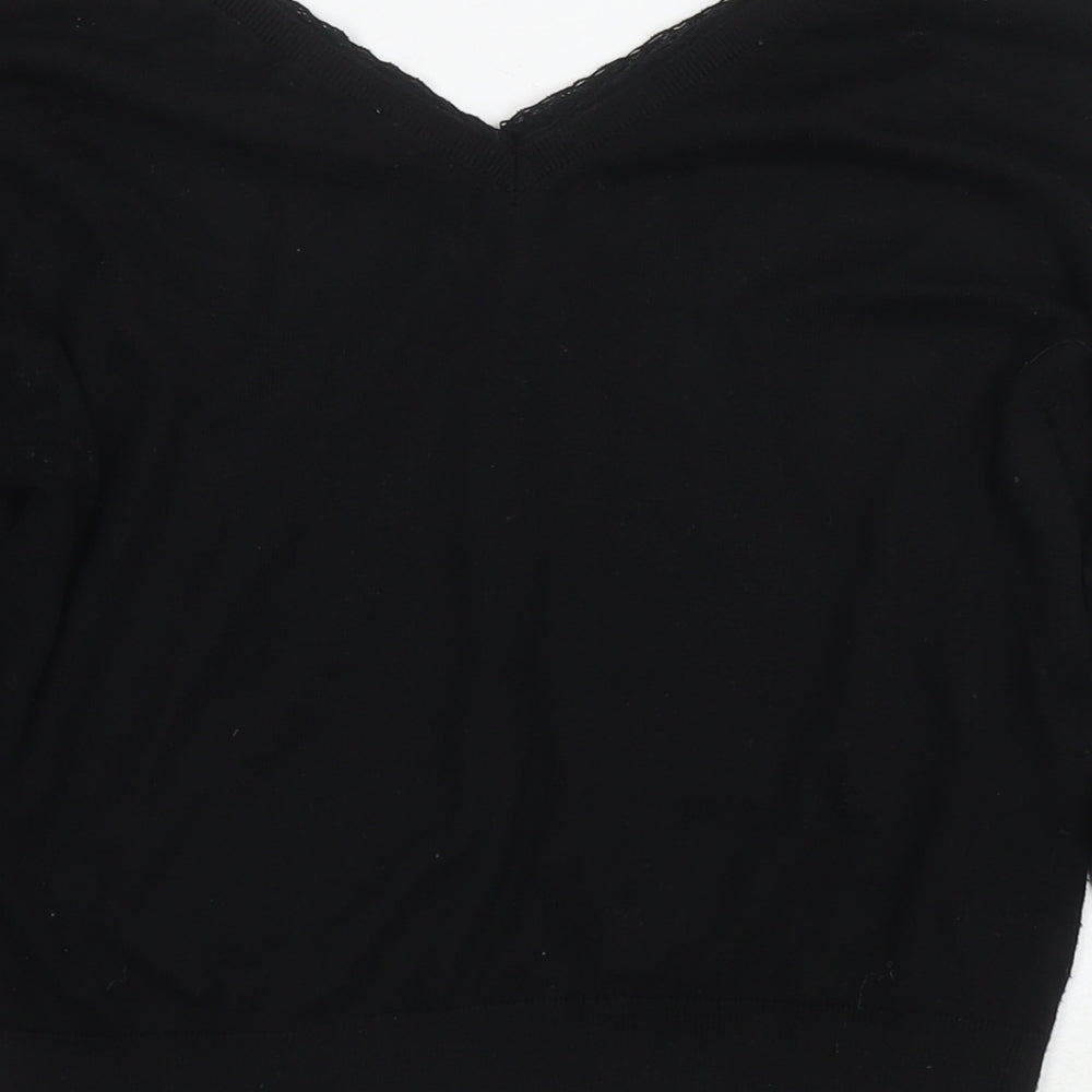 Zara Womens Black V-Neck Polyester Pullover Jumper Size S