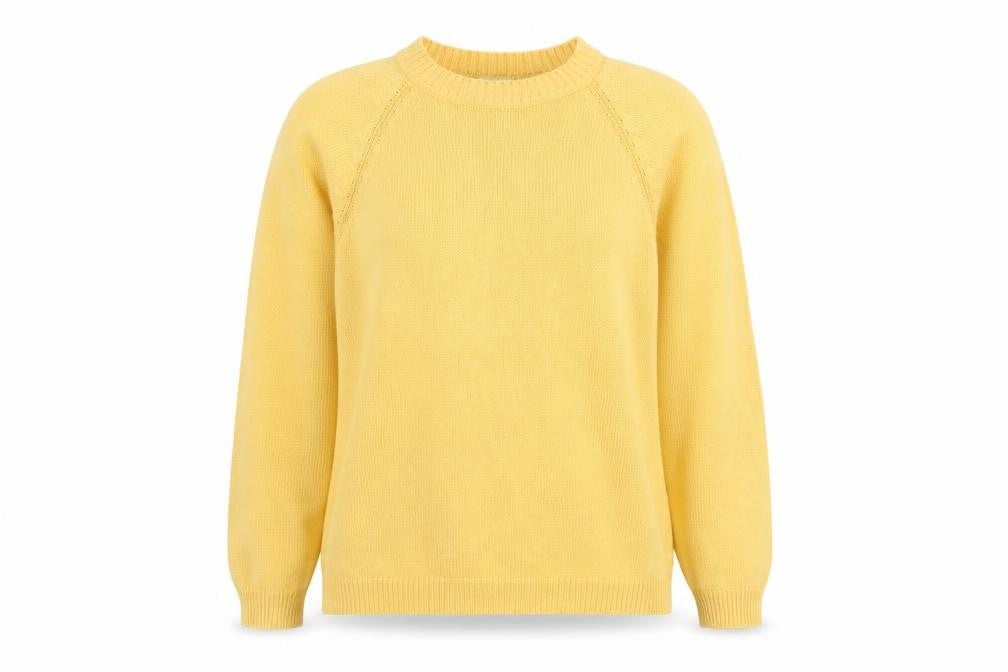 Front view of Amari women’s yellow round neck cotton jumper, size UK 10, -, size UK 10-12