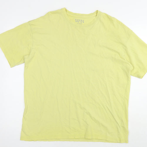 Boohoo Mens Yellow Cotton T-Shirt Size L Round Neck