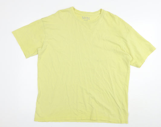 Boohoo Mens Yellow Cotton T-Shirt Size L Round Neck