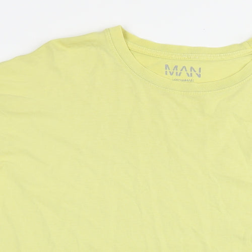 Boohoo Mens Yellow Cotton T-Shirt Size L Round Neck