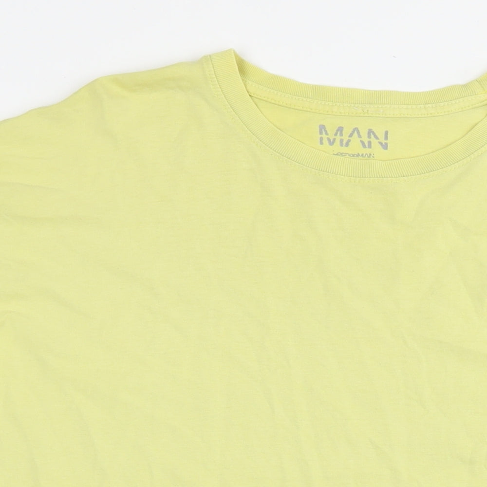 Boohoo Mens Yellow Cotton T-Shirt Size L Round Neck