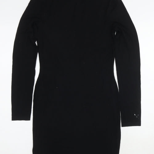 Miss Selfridge Womens Black Viscose Jumper Dress Size 10 Round Neck Pullover