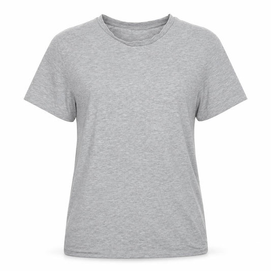 Front view of ASOS women’s grey polyester basic t-shirt, size M, round neck