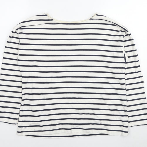 H&M Womens White Striped Cotton Jersey T-Shirt Size L Round Neck