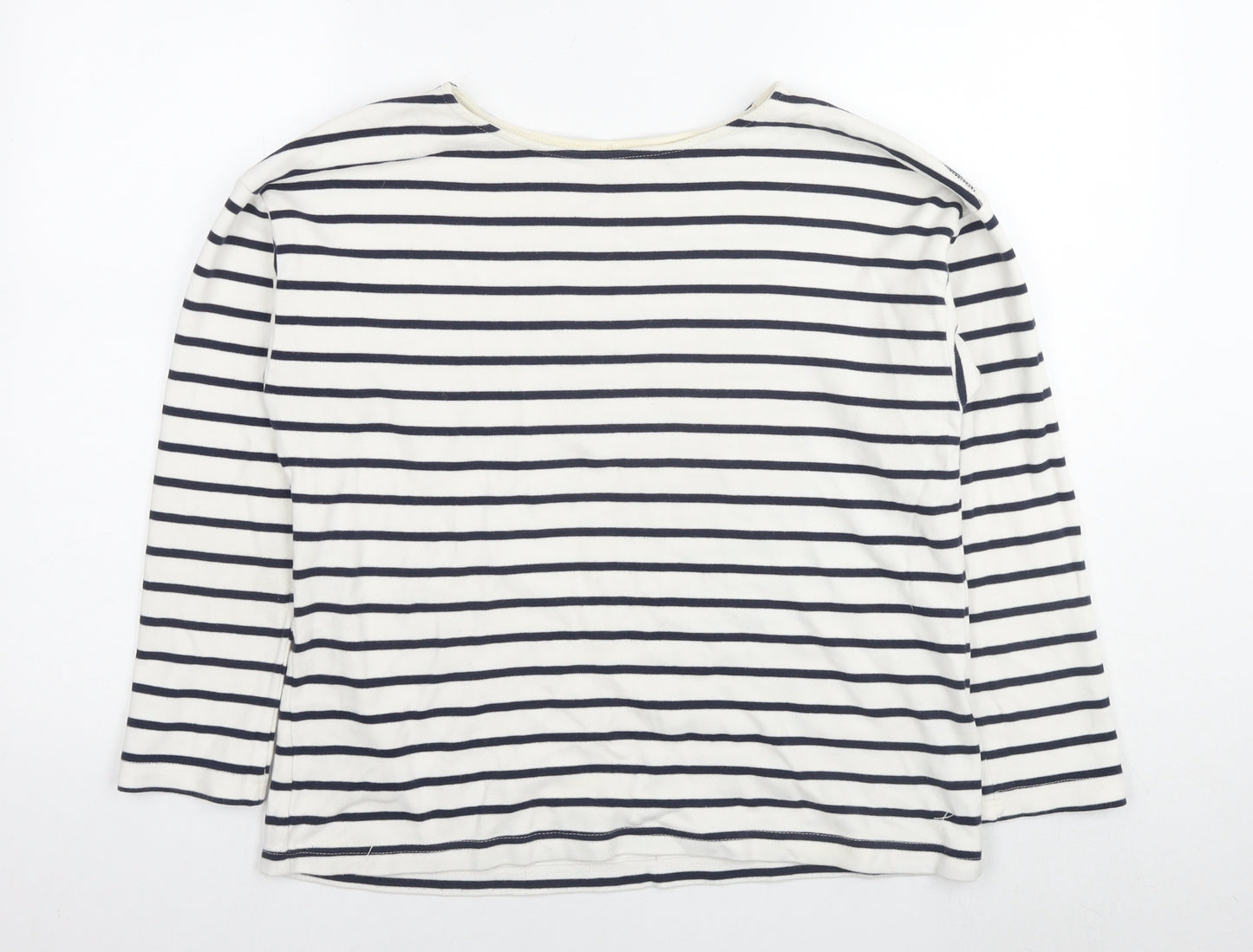 H&M Womens White Striped Cotton Jersey T-Shirt Size L Round Neck