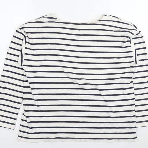 H&M Womens White Striped Cotton Jersey T-Shirt Size L Round Neck