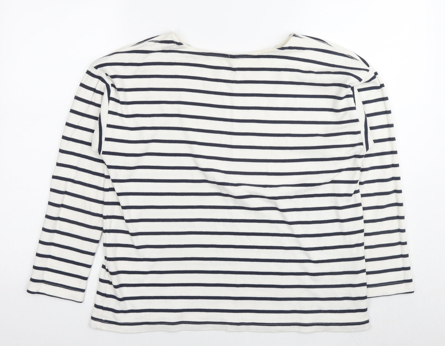 H&M Womens White Striped Cotton Jersey T-Shirt Size L Round Neck