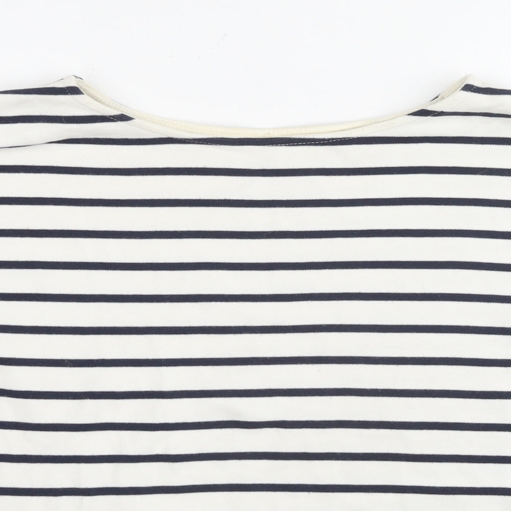 H&M Womens White Striped Cotton Jersey T-Shirt Size L Round Neck