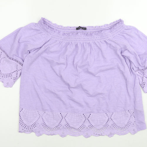 Marks and Spencer Womens Purple Cotton Basic T-Shirt Size 12 Boat Neck