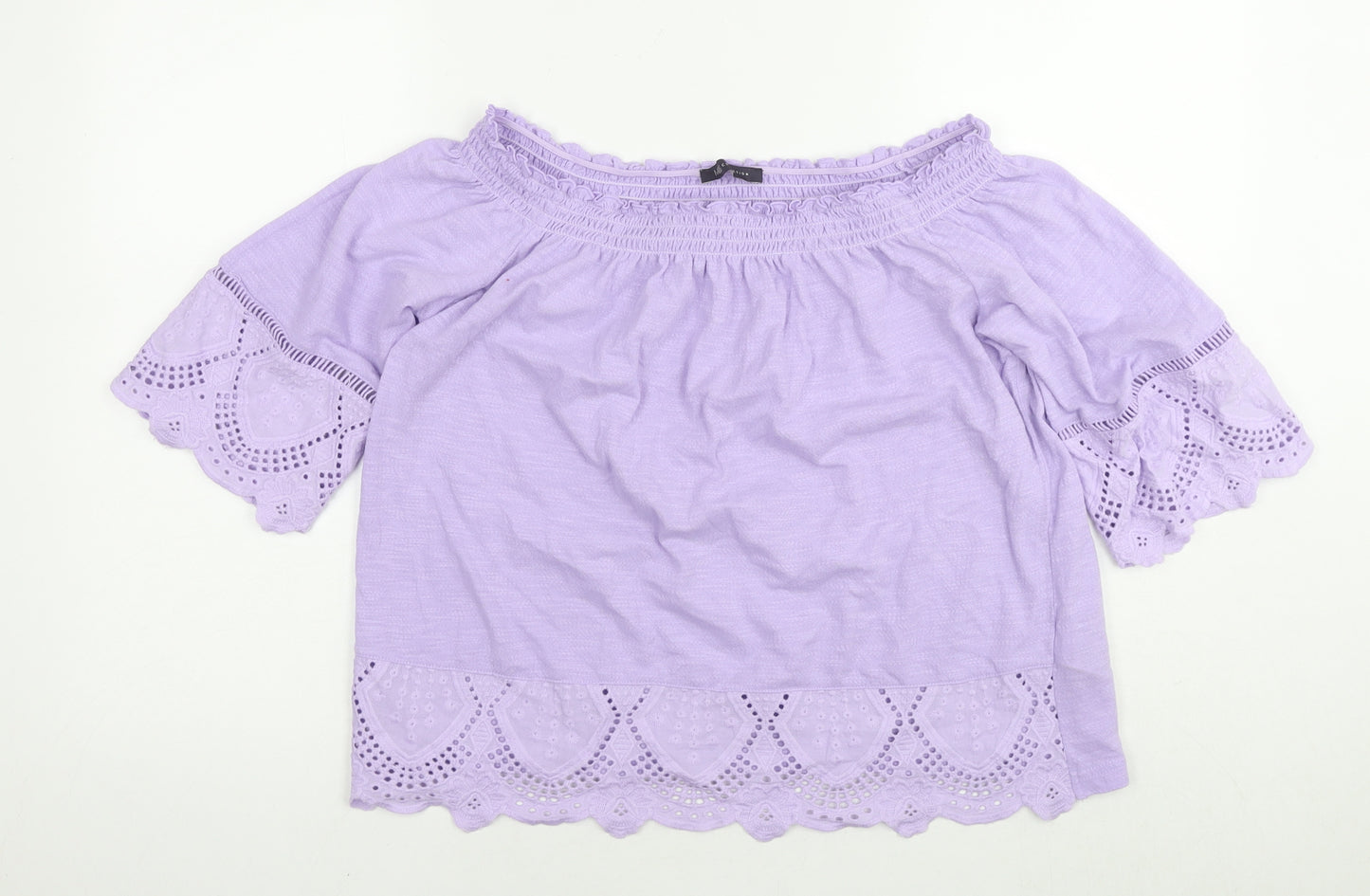Marks and Spencer Womens Purple Cotton Basic T-Shirt Size 12 Boat Neck