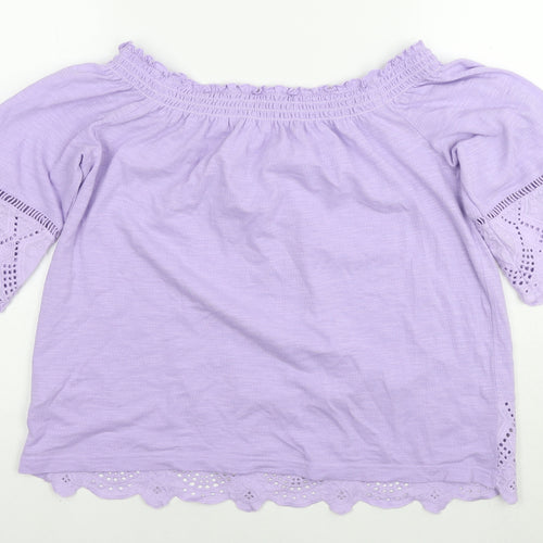 Marks and Spencer Womens Purple Cotton Basic T-Shirt Size 12 Boat Neck