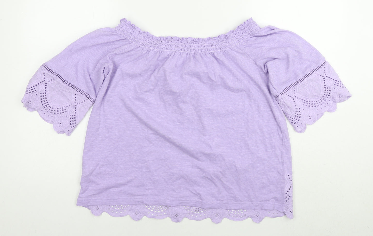 Marks and Spencer Womens Purple Cotton Basic T-Shirt Size 12 Boat Neck