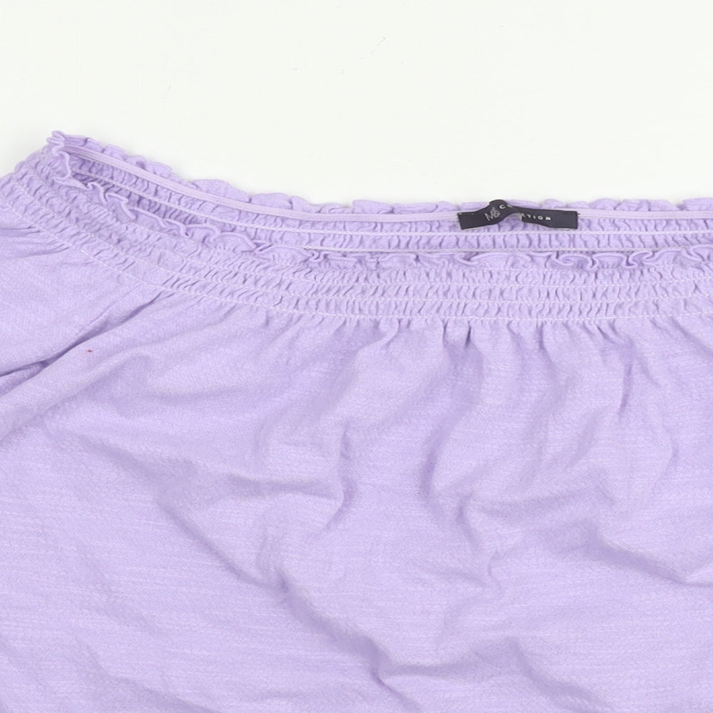 Marks and Spencer Womens Purple Cotton Basic T-Shirt Size 12 Boat Neck