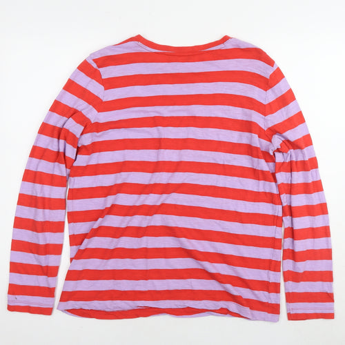 Marks and Spencer Womens Red Striped Cotton Basic T-Shirt Size 12 Round Neck