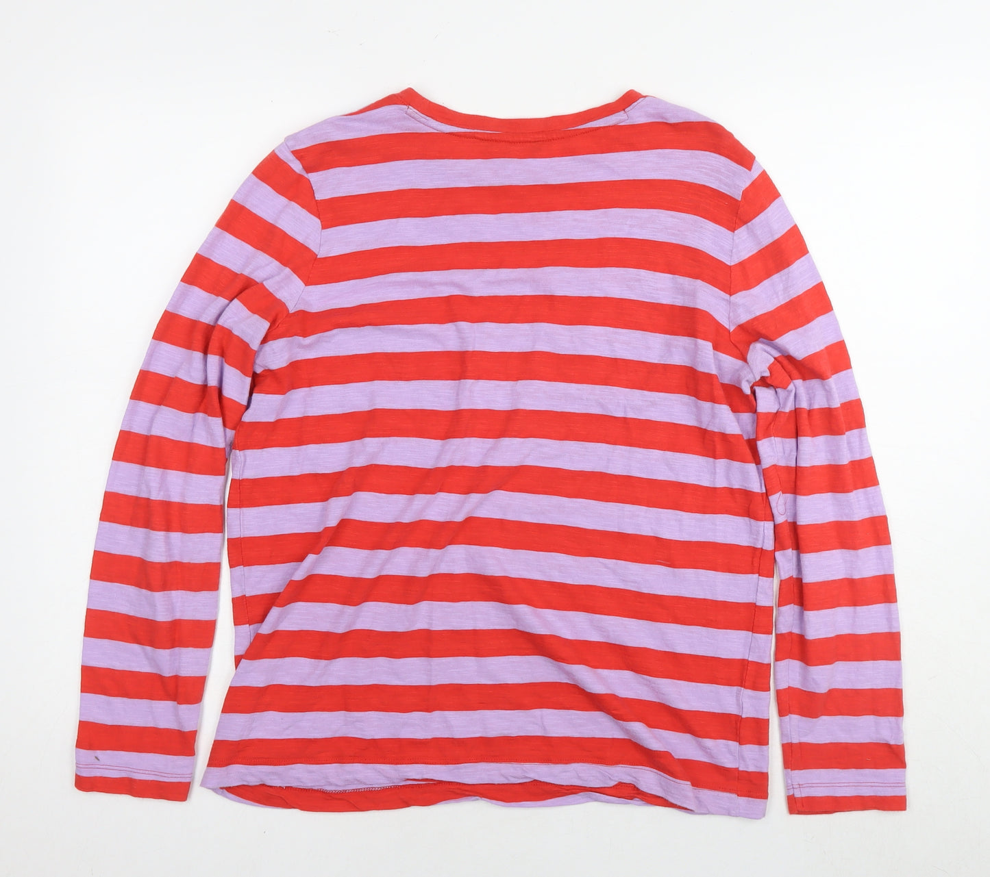 Marks and Spencer Womens Red Striped Cotton Basic T-Shirt Size 12 Round Neck
