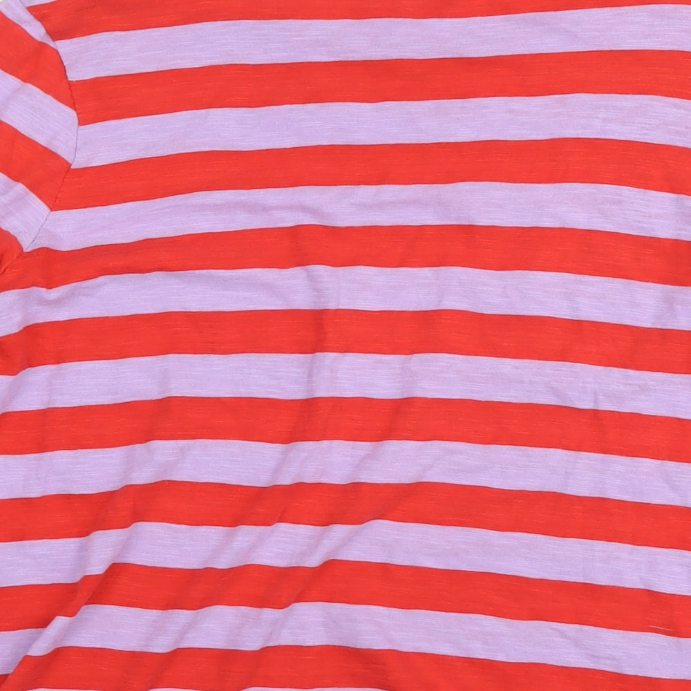 Marks and Spencer Womens Red Striped Cotton Basic T-Shirt Size 12 Round Neck