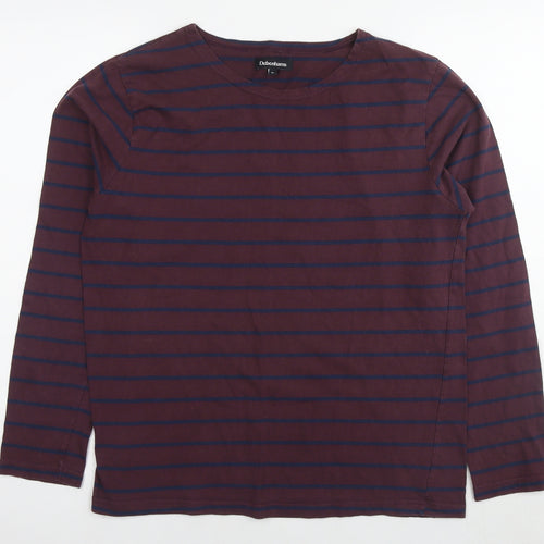 Debenhams Mens Brown Striped Cotton T-Shirt Size M Round Neck