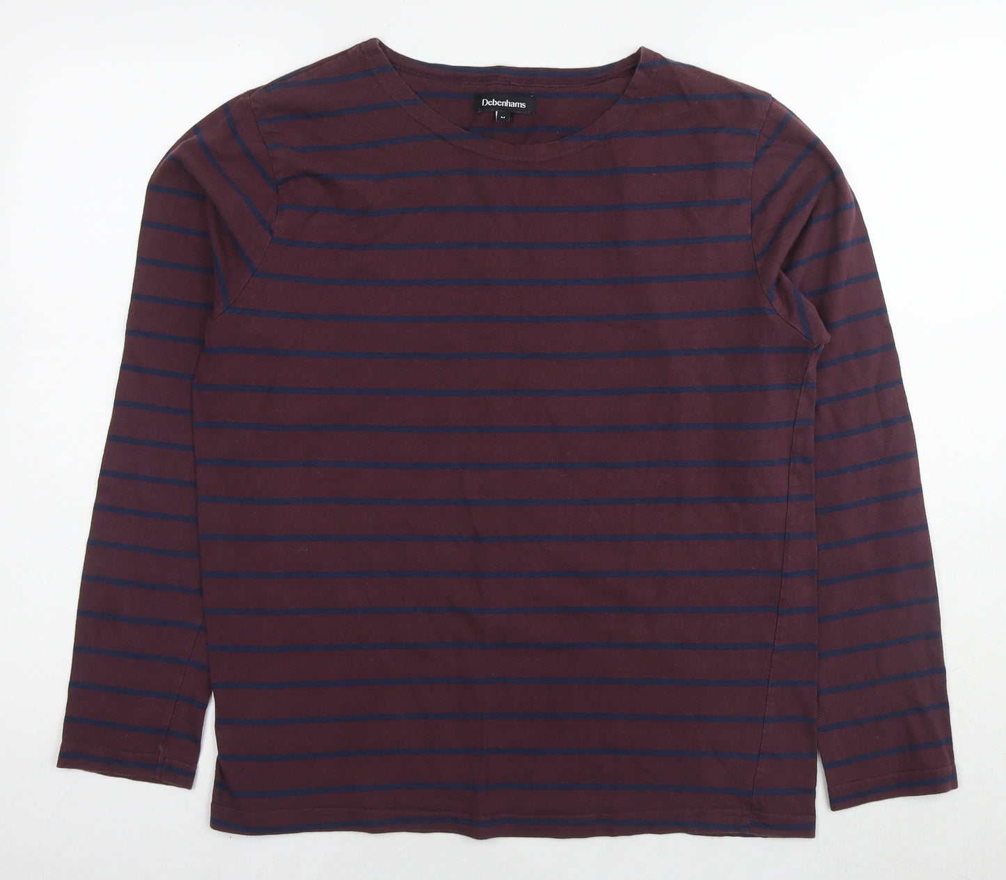 Debenhams Mens Brown Striped Cotton T-Shirt Size M Round Neck